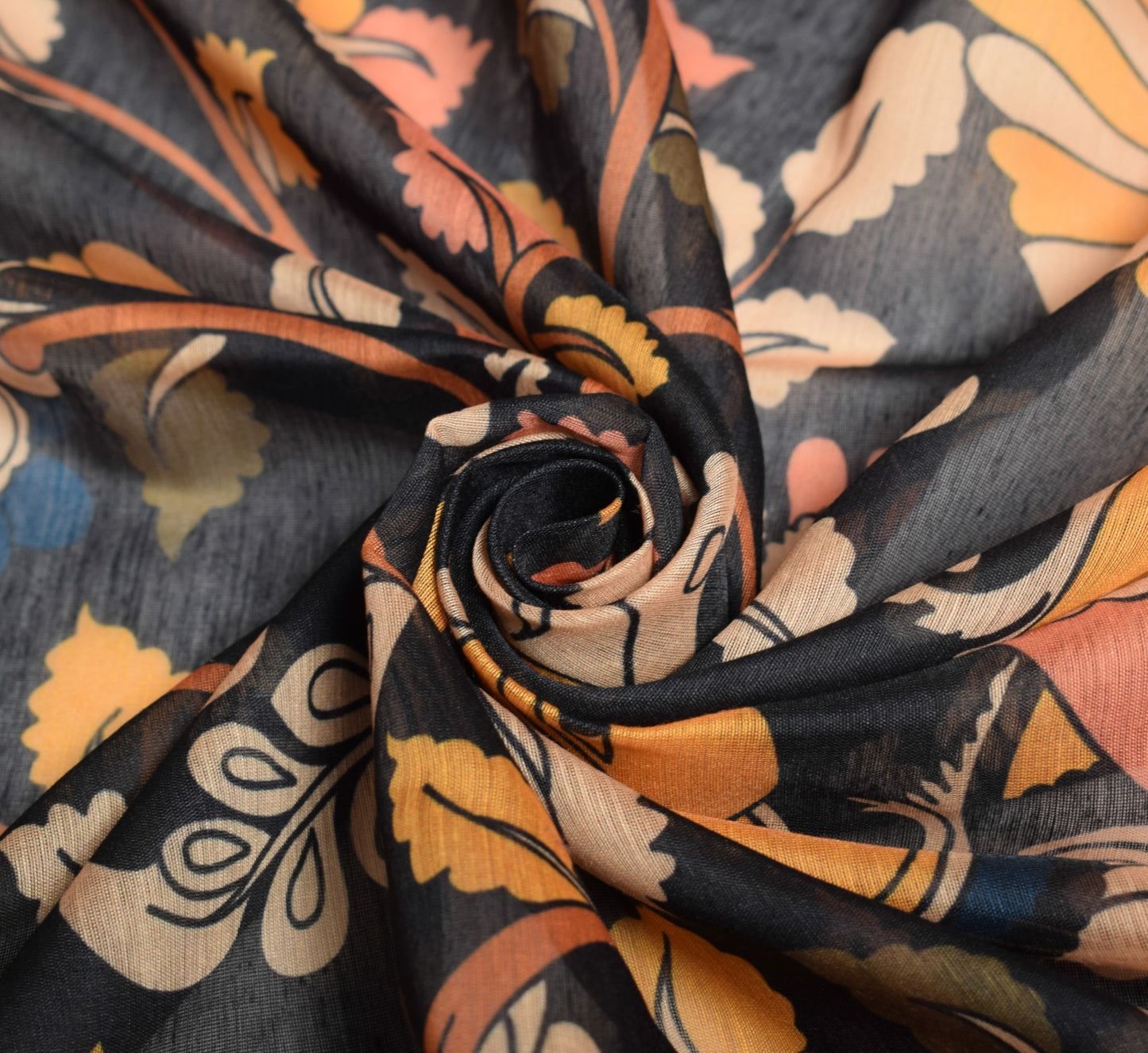 Sushila Vintage Black Dupatta Art Cotton Kalamkari Printed Peacock Long Stole
