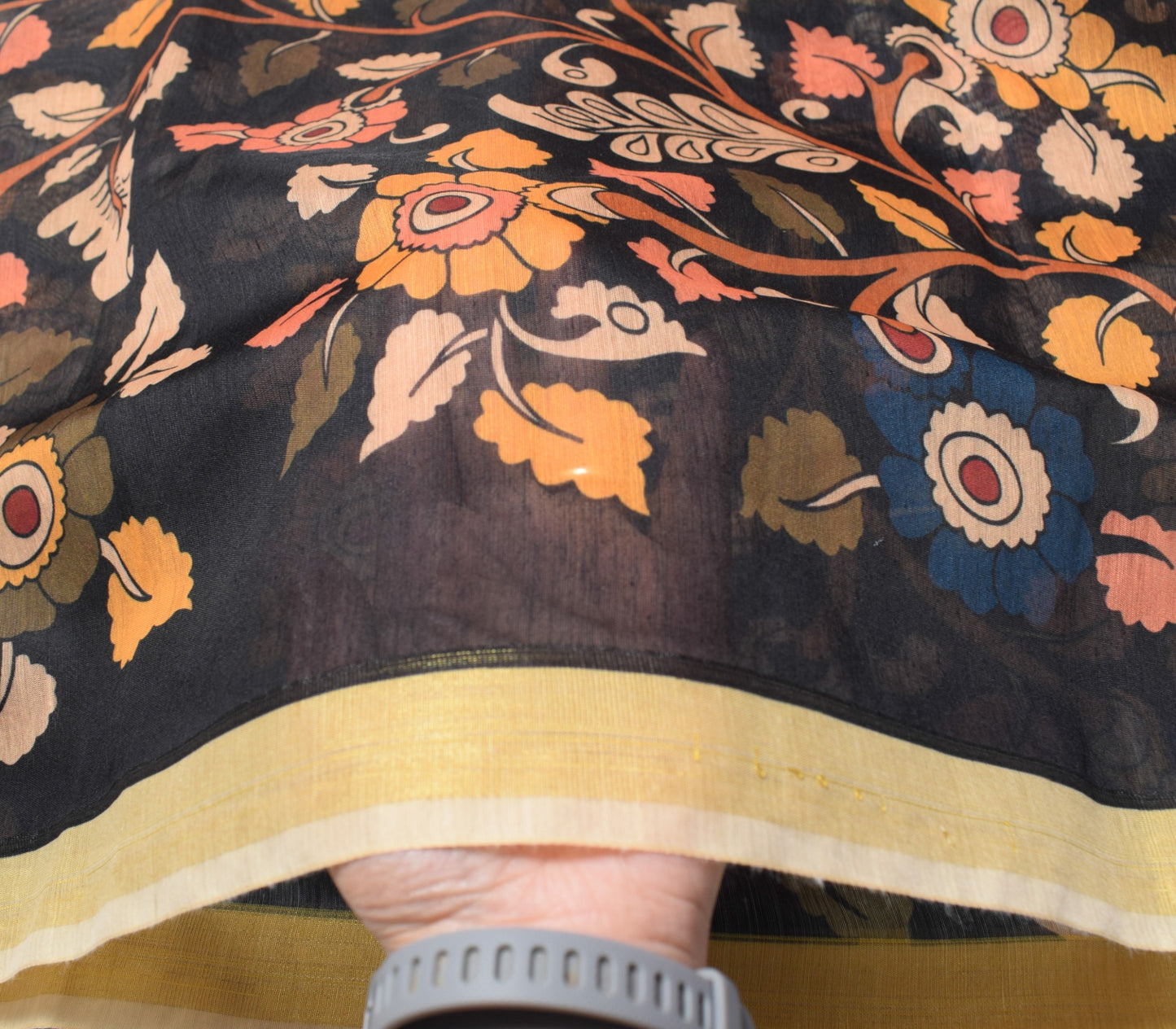 Sushila Vintage Black Dupatta Art Cotton Kalamkari Printed Peacock Long Stole