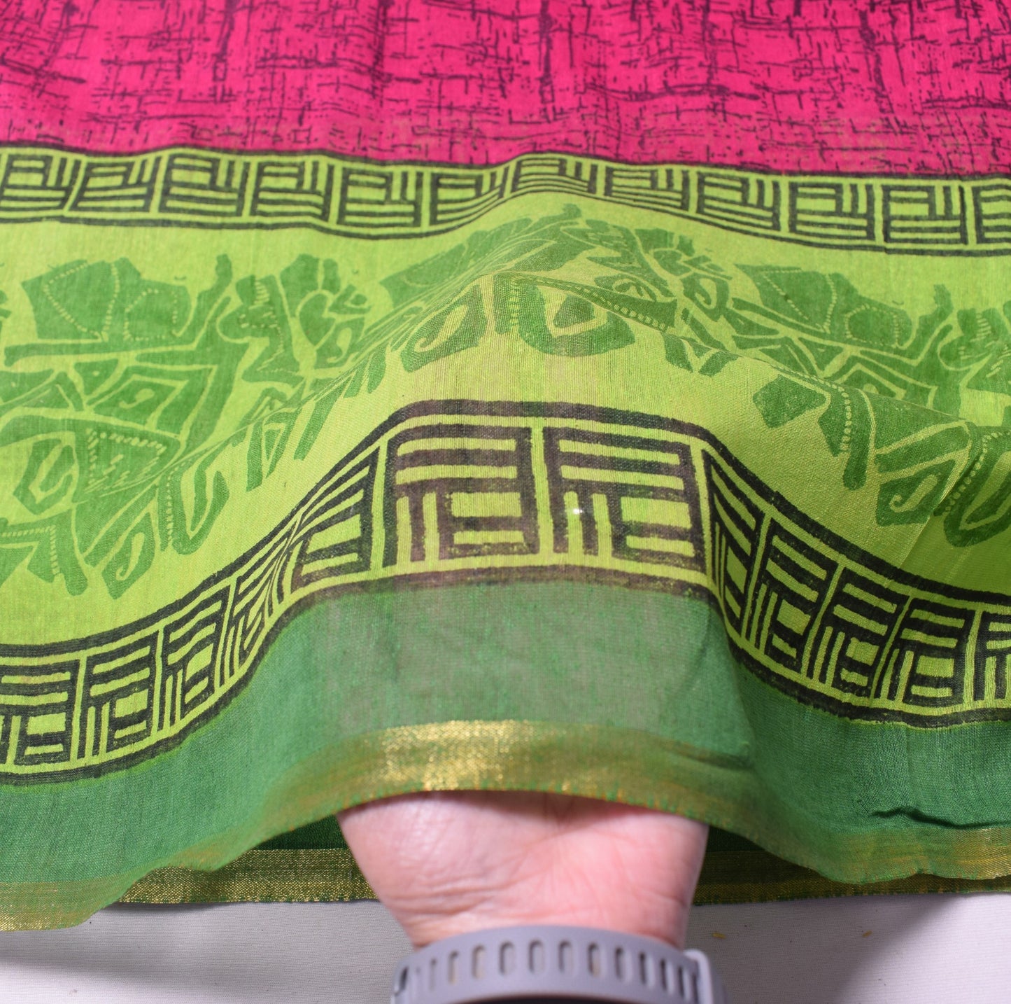 Sushila Vintage Green Magenta Dupatta Block Printed Pure Cotton Silk Long Stole