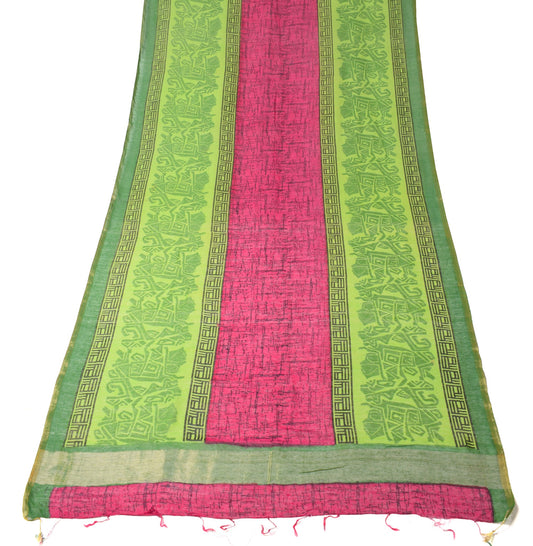 Sushila Vintage Green Magenta Dupatta Block Printed Pure Cotton Silk Long Stole