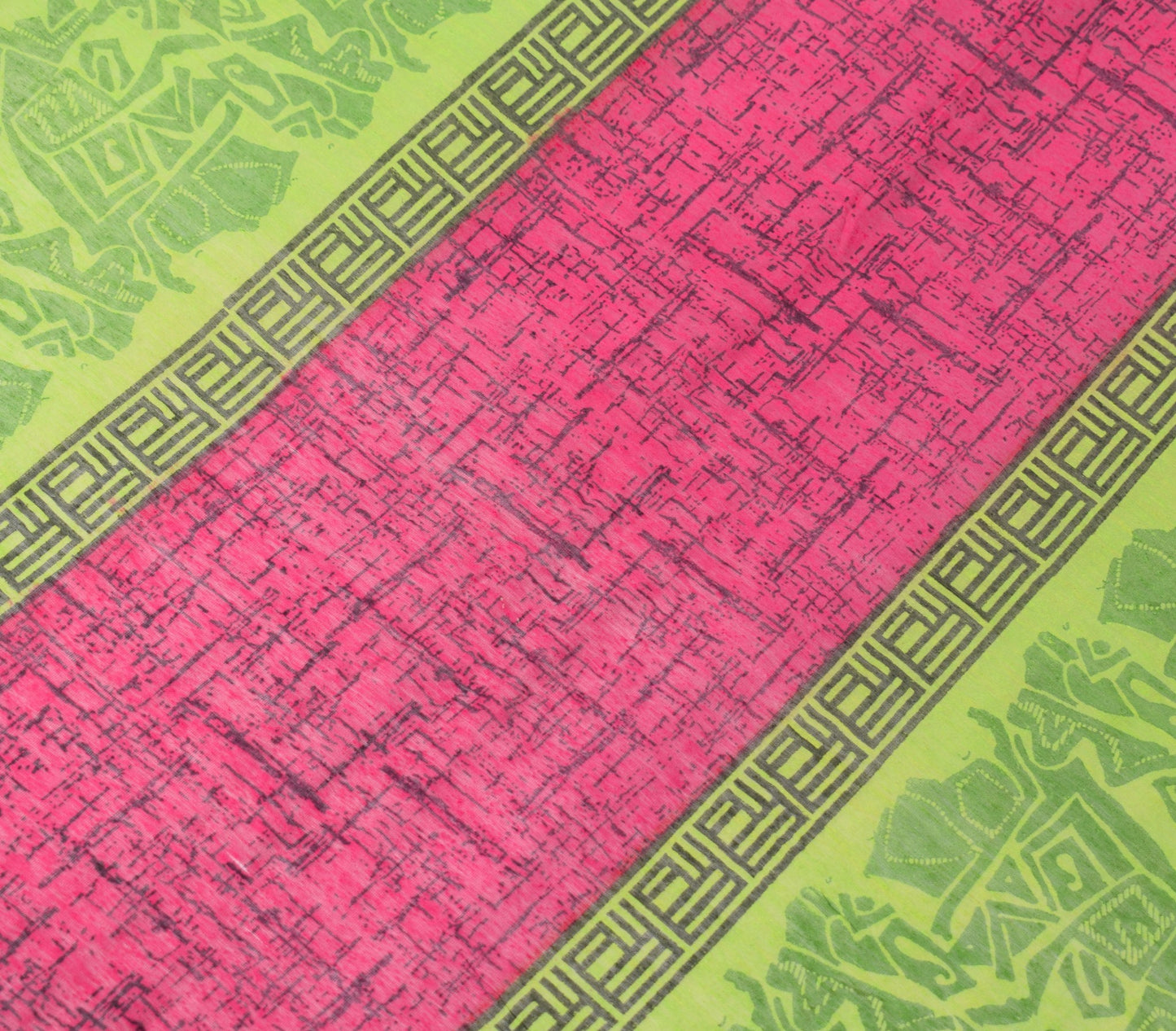 Sushila Vintage Green Magenta Dupatta Block Printed Pure Cotton Silk Long Stole