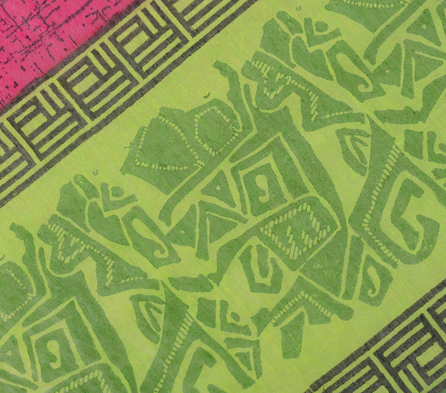 Sushila Vintage Green Magenta Dupatta Block Printed Pure Cotton Silk Long Stole
