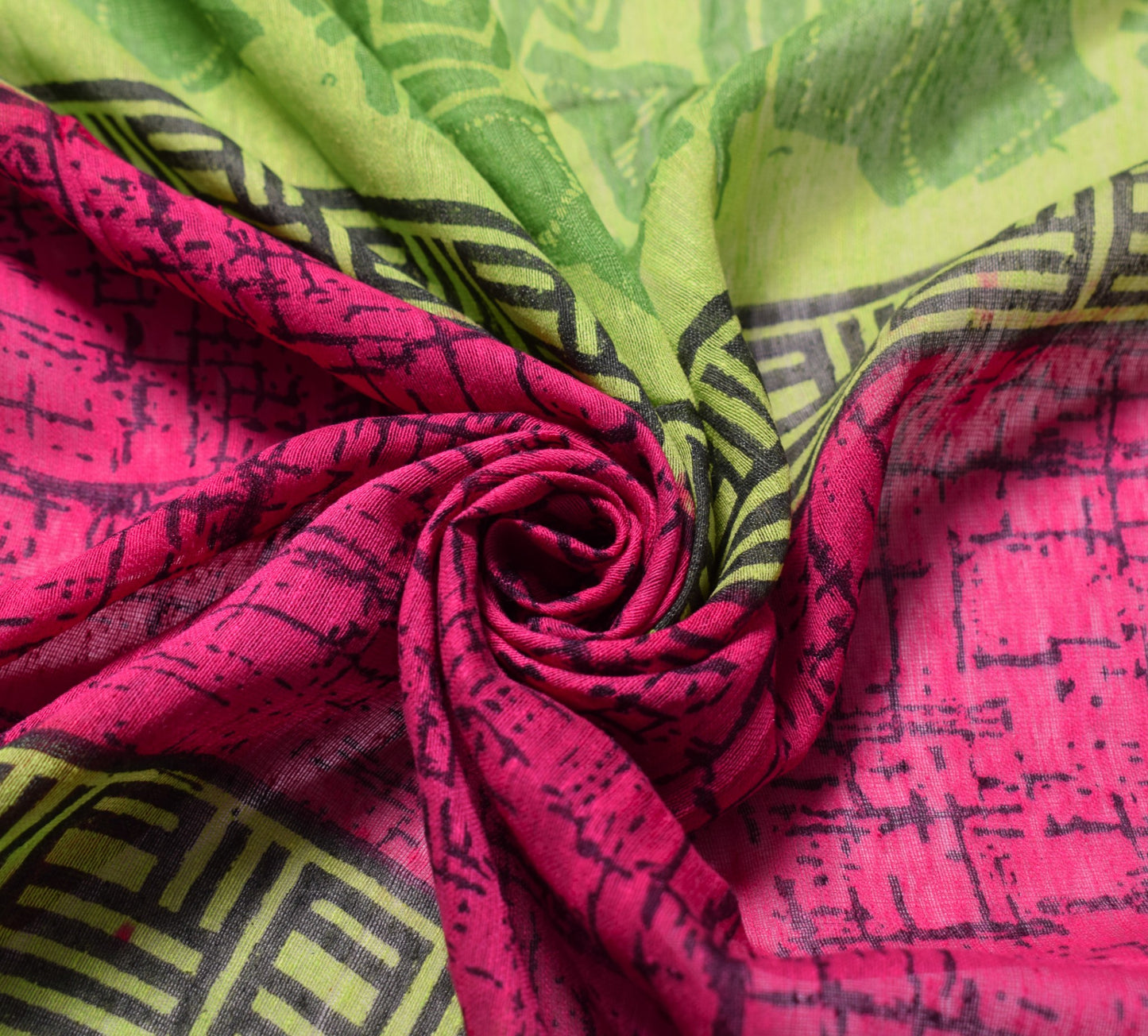 Sushila Vintage Green Magenta Dupatta Block Printed Pure Cotton Silk Long Stole