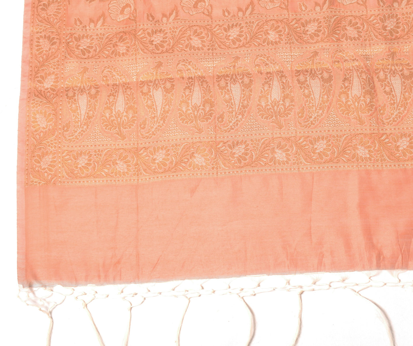 Sushila Vintage Banarasi Peach Dupatta Art Cotton Silk Floral Woven Long Stole