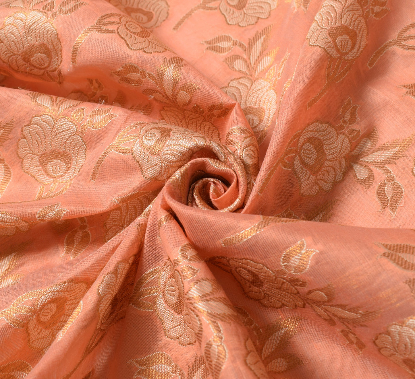 Sushila Vintage Banarasi Peach Dupatta Art Cotton Silk Floral Woven Long Stole