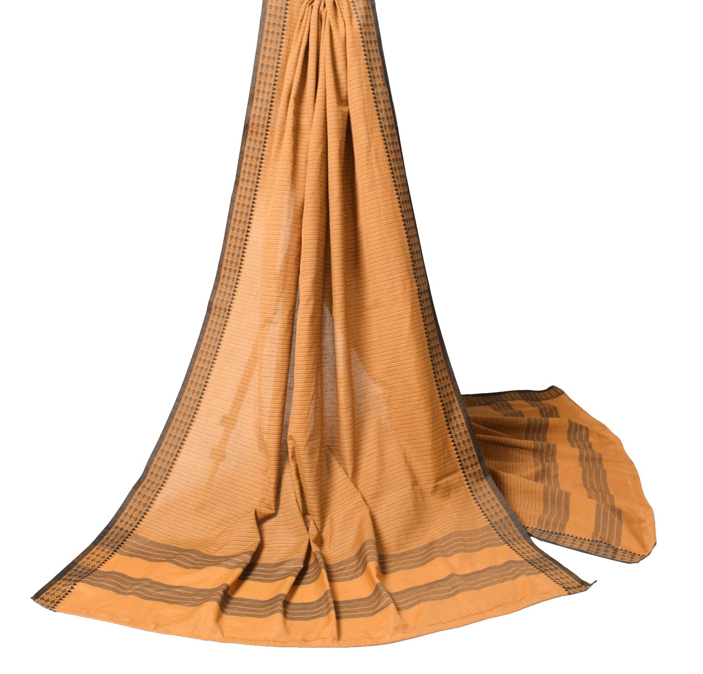 Sushila Vintage Mustard Dupatta 100% Pure Cotton Hand Woven Stripes Long Stole