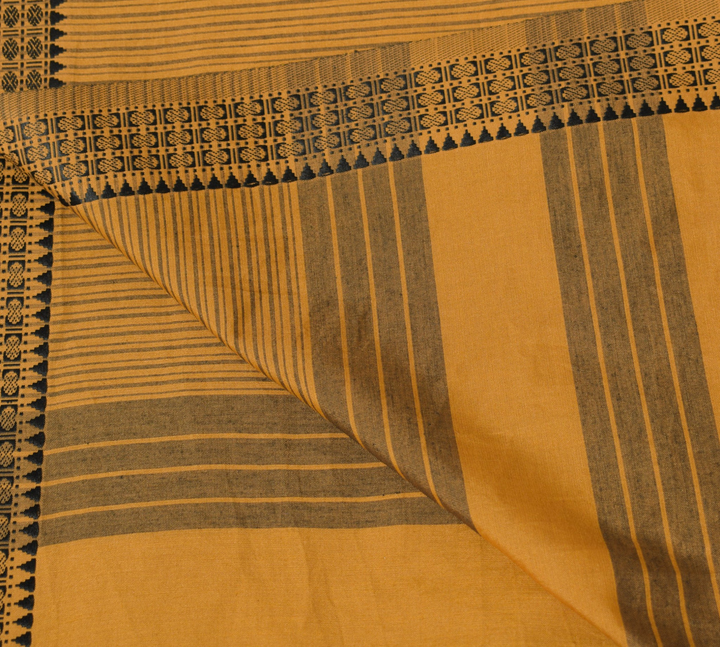 Sushila Vintage Mustard Dupatta 100% Pure Cotton Hand Woven Stripes Long Stole