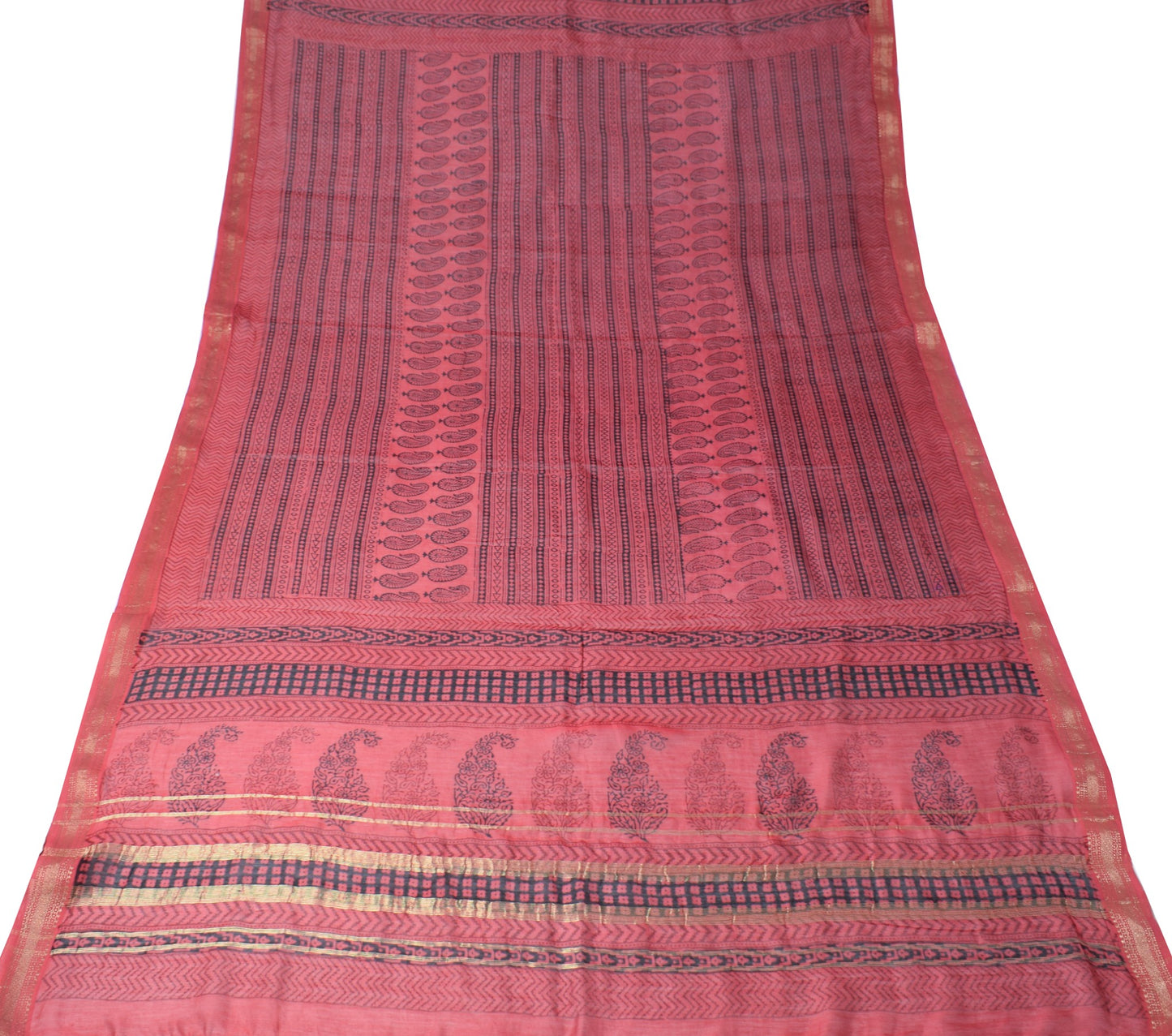 Sushila Vintage Hand Block Printed Dupatta Maroon Pure Cotton Silk Long Stole