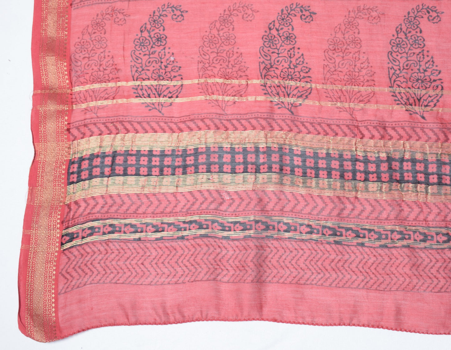 Sushila Vintage Hand Block Printed Dupatta Maroon Pure Cotton Silk Long Stole
