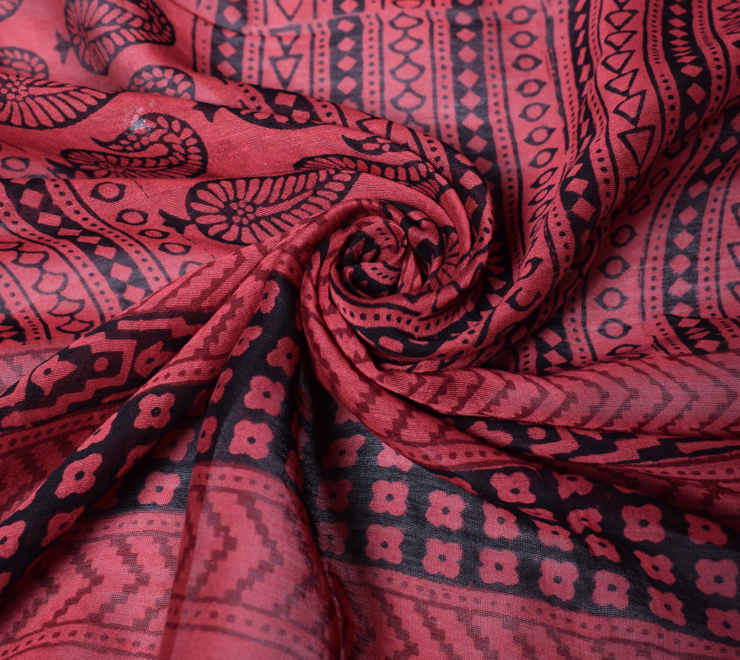 Sushila Vintage Hand Block Printed Dupatta Maroon Pure Cotton Silk Long Stole