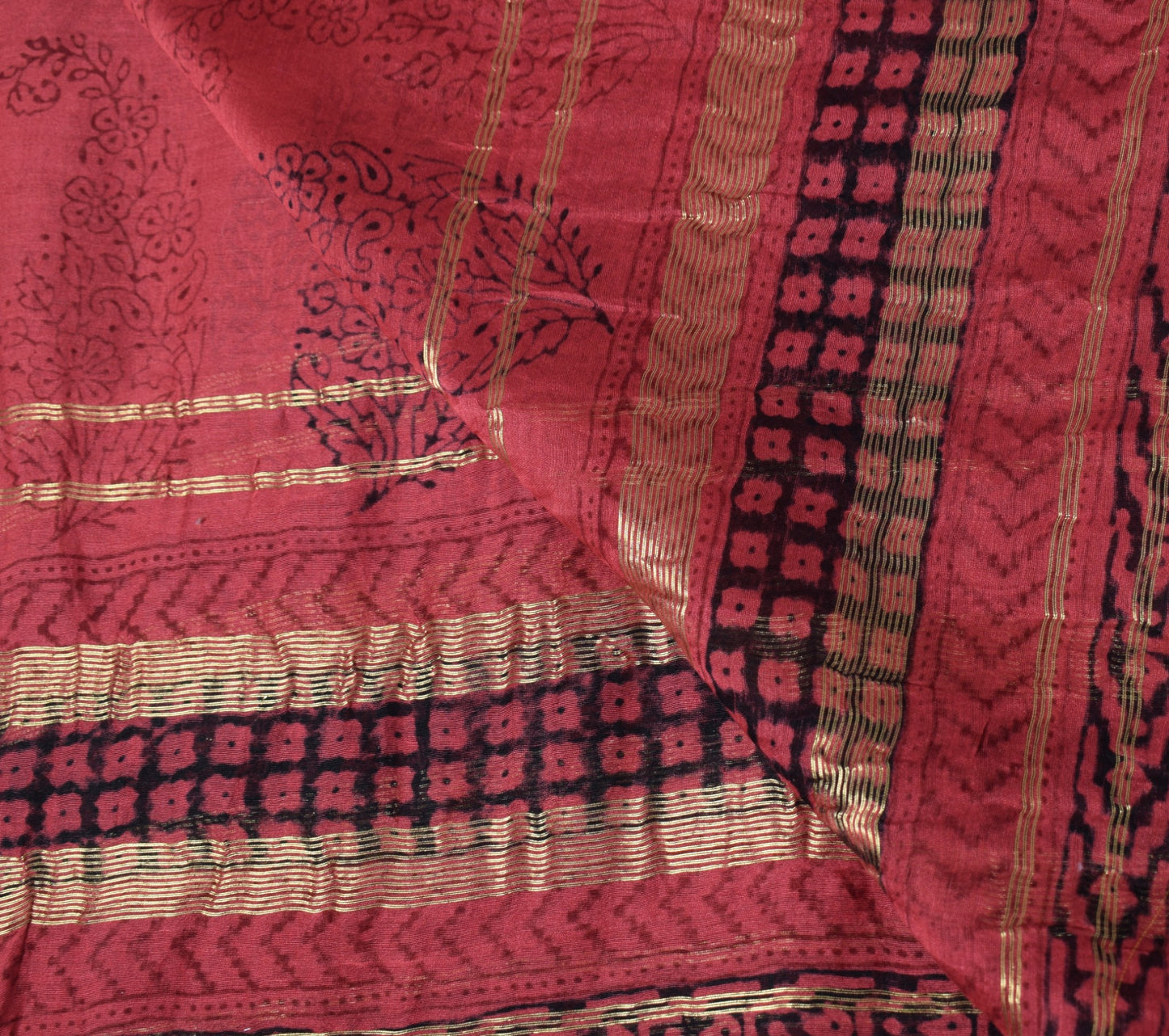 Sushila Vintage Hand Block Printed Dupatta Maroon Pure Cotton Silk Long Stole