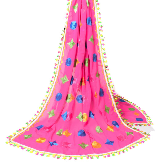 Sushila Vintage Magenta Dupatta Georgette Bagh Phulkari Embroidered Long Stole