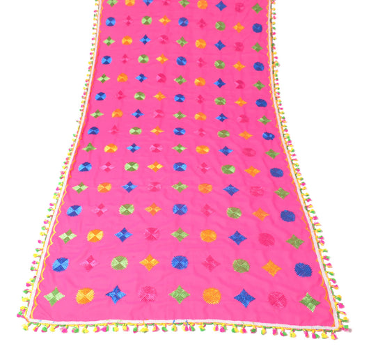 Sushila Vintage Magenta Dupatta Georgette Bagh Phulkari Embroidered Long Stole