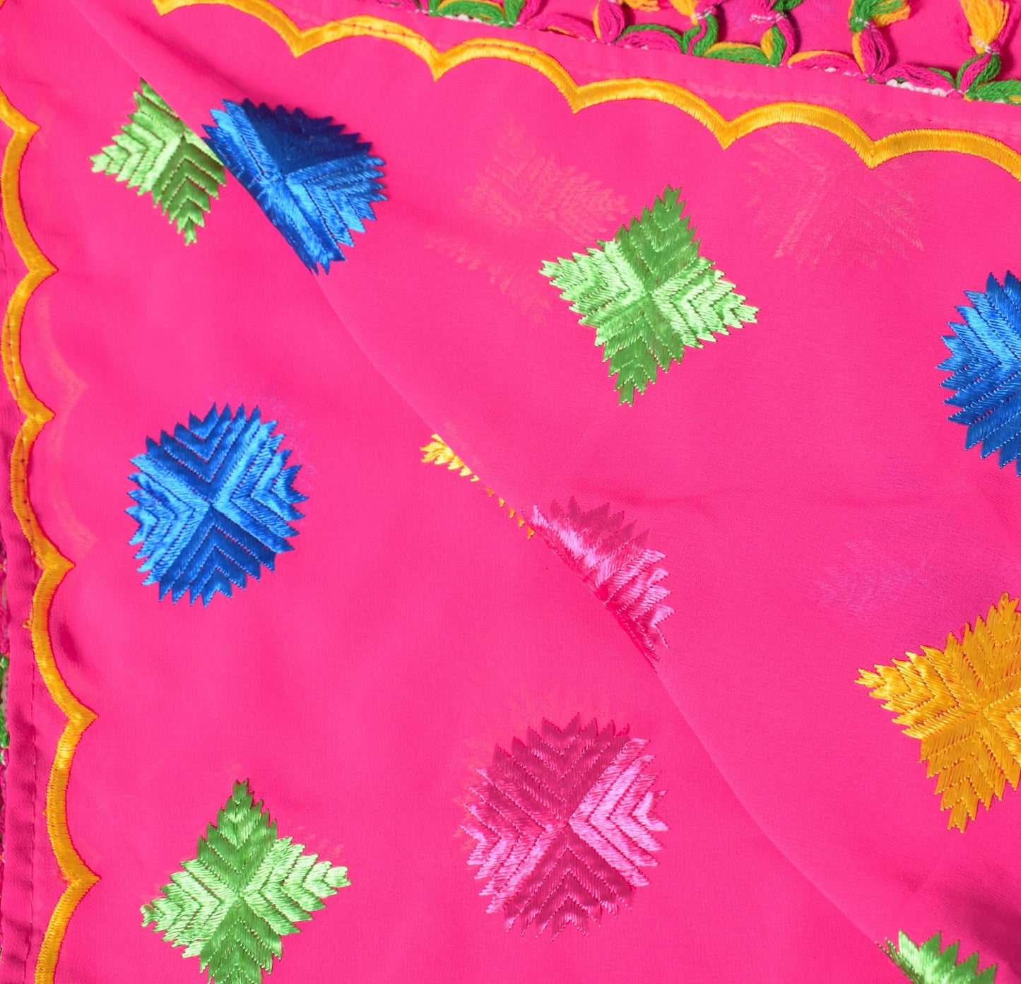 Sushila Vintage Magenta Dupatta Georgette Bagh Phulkari Embroidered Long Stole