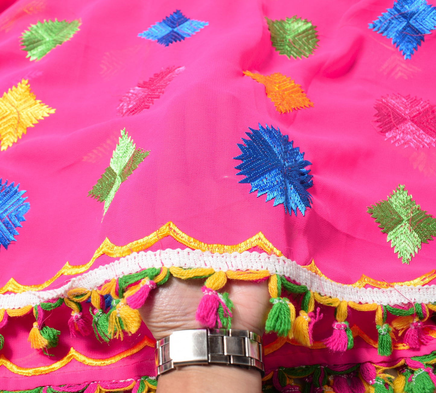 Sushila Vintage Magenta Dupatta Georgette Bagh Phulkari Embroidered Long Stole