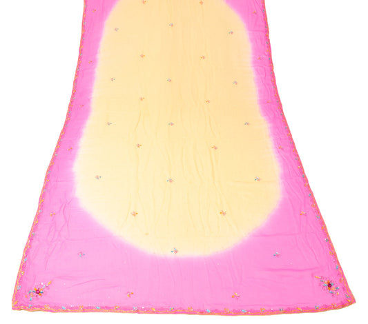 Sushila Vintage Yellow Pink Dupatta Pure Georgette Hand Embroidered Long Stole