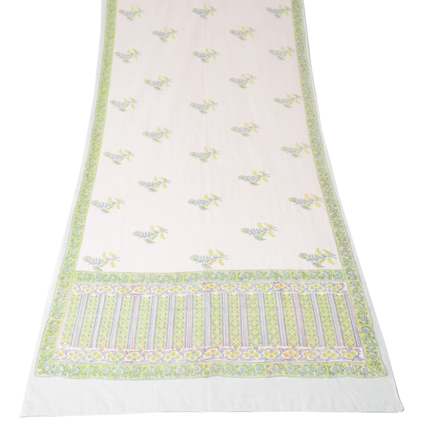 Sushila Vintage White BRANDED Dupatta Pure Cotton Hand Block Printed Long Stole