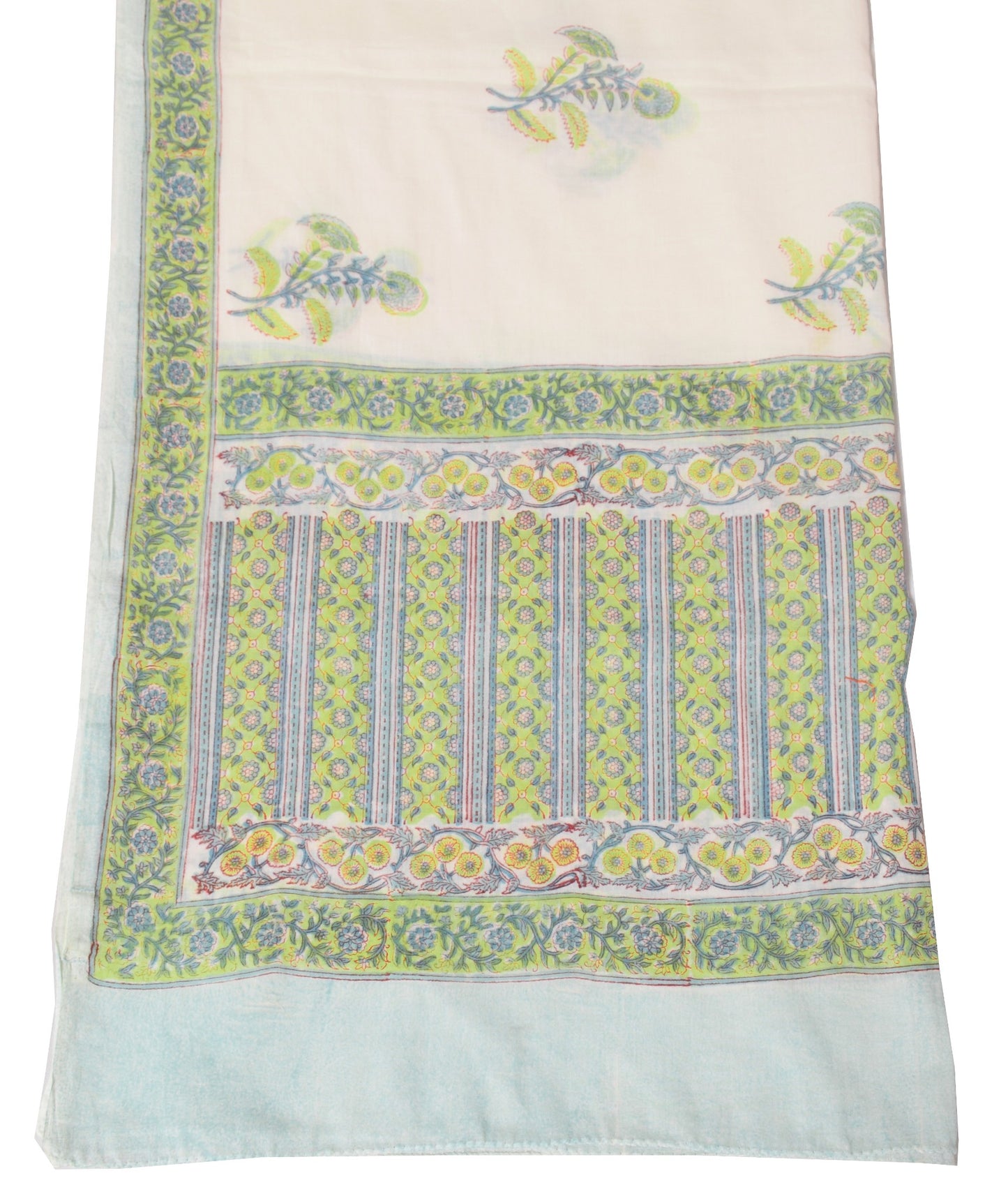 Sushila Vintage White BRANDED Dupatta Pure Cotton Hand Block Printed Long Stole