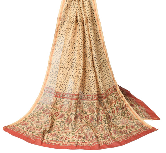 Sushila Vintage Hand Block Printed Dupatta 100%Pure Cotton Silk Brown Long Stole