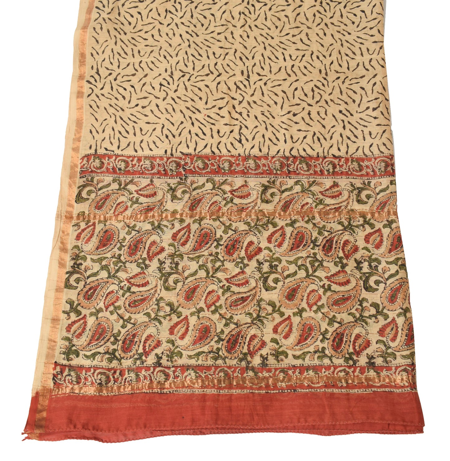Sushila Vintage Hand Block Printed Dupatta 100%Pure Cotton Silk Brown Long Stole