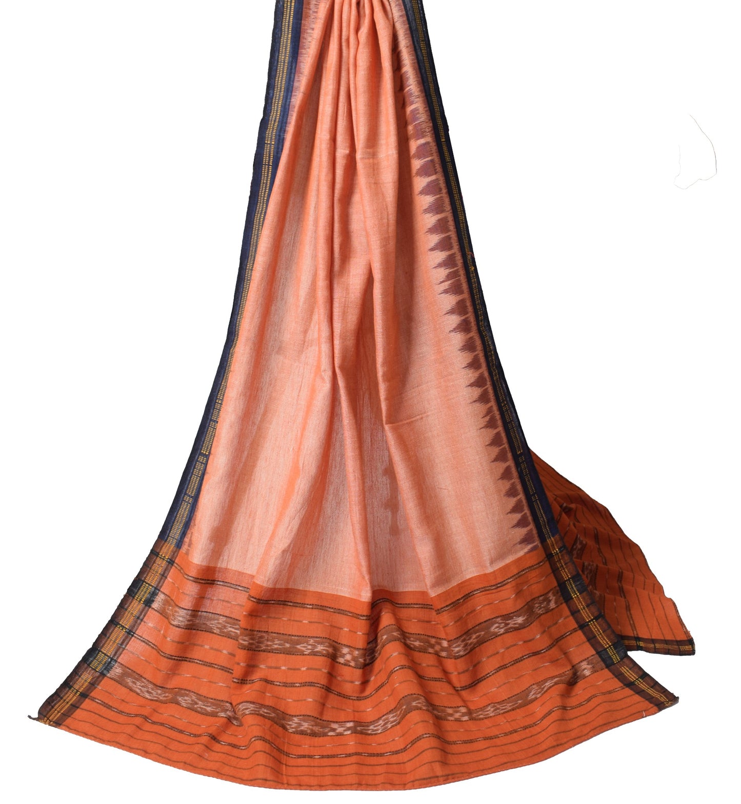 Sushila Vintage Pure Cotton Dupatta Hand Woven Ikat Cream & Rust Long Stole Wrap