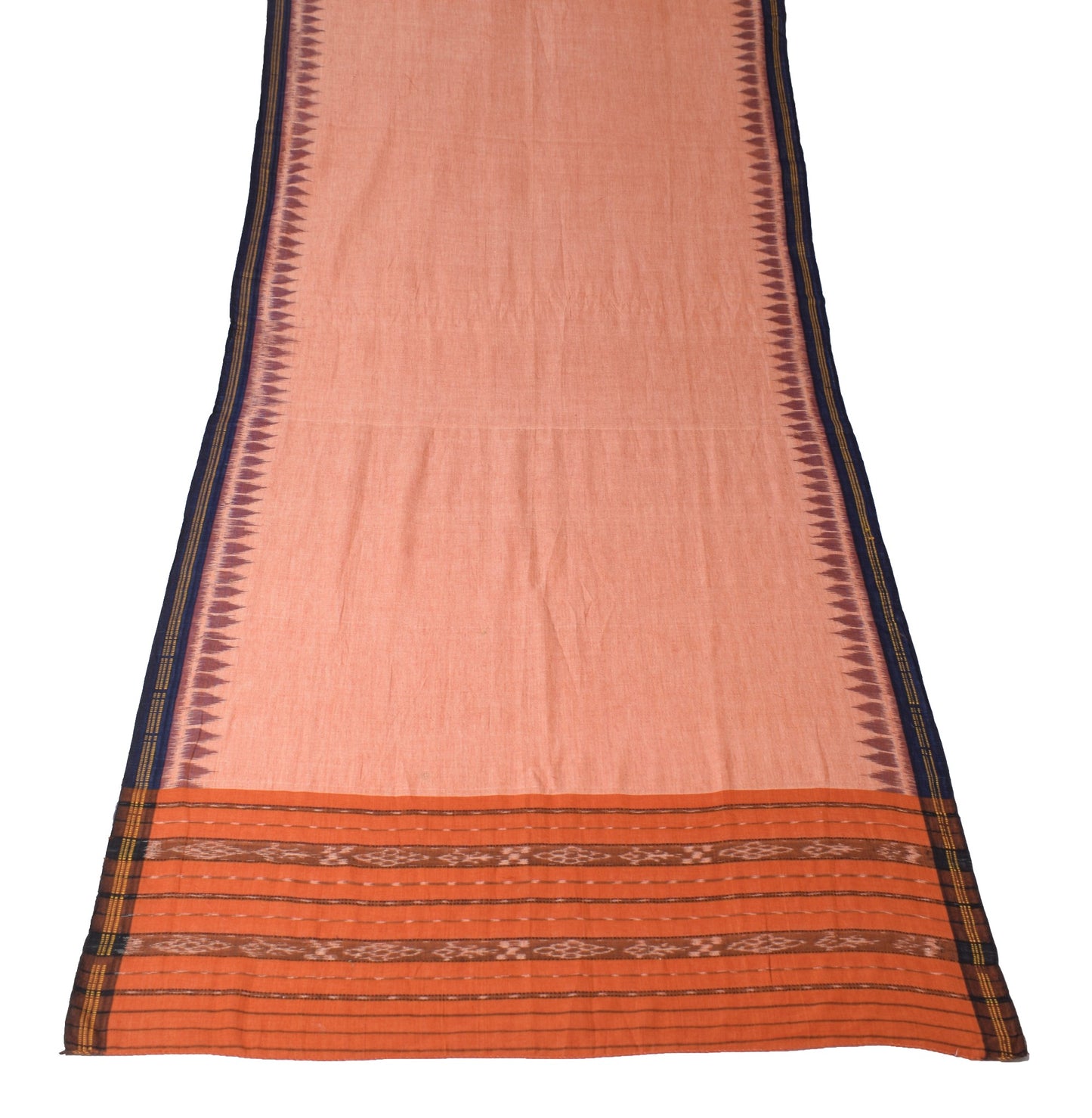 Sushila Vintage Pure Cotton Dupatta Hand Woven Ikat Cream & Rust Long Stole Wrap