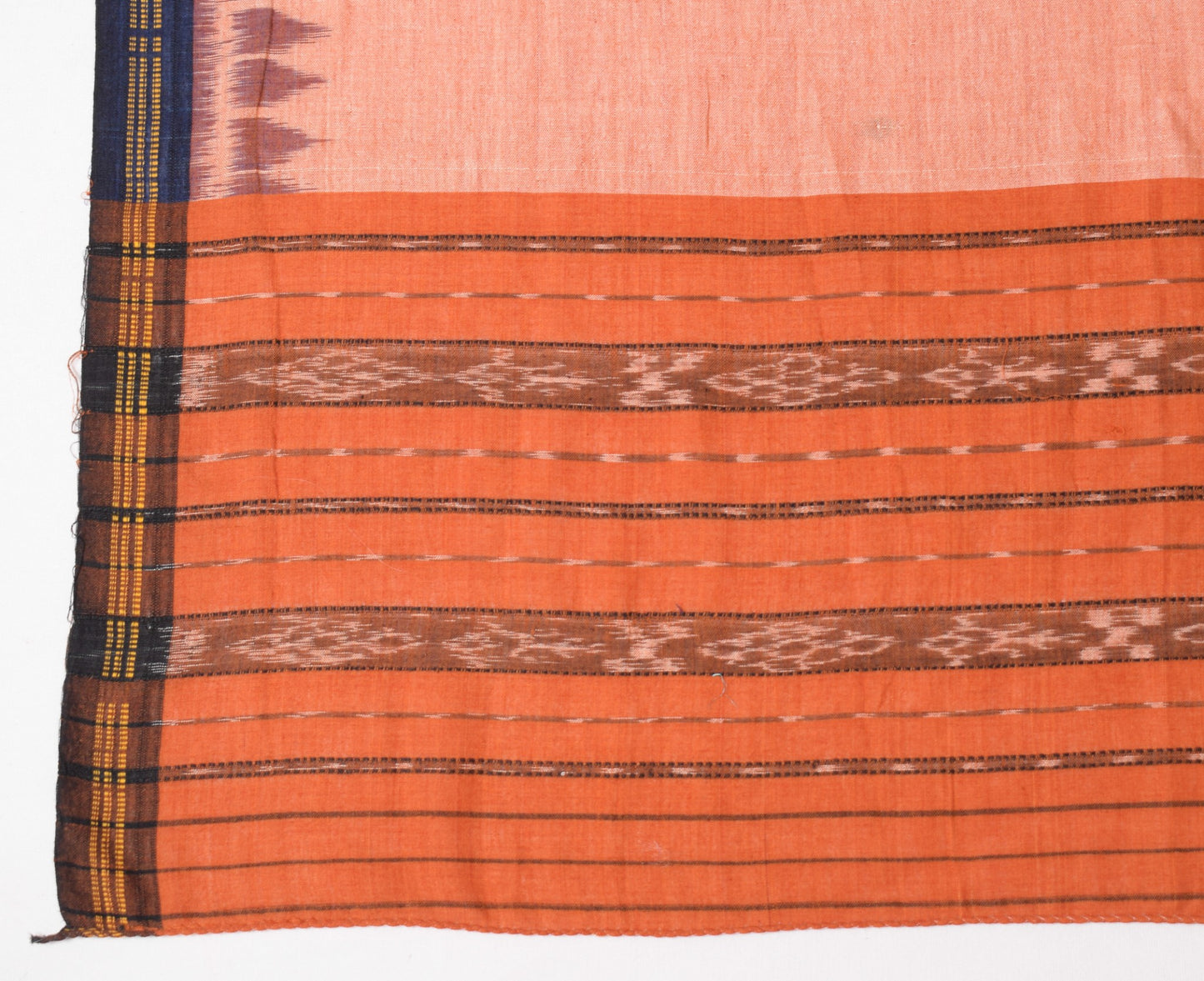 Sushila Vintage Pure Cotton Dupatta Hand Woven Ikat Cream & Rust Long Stole Wrap