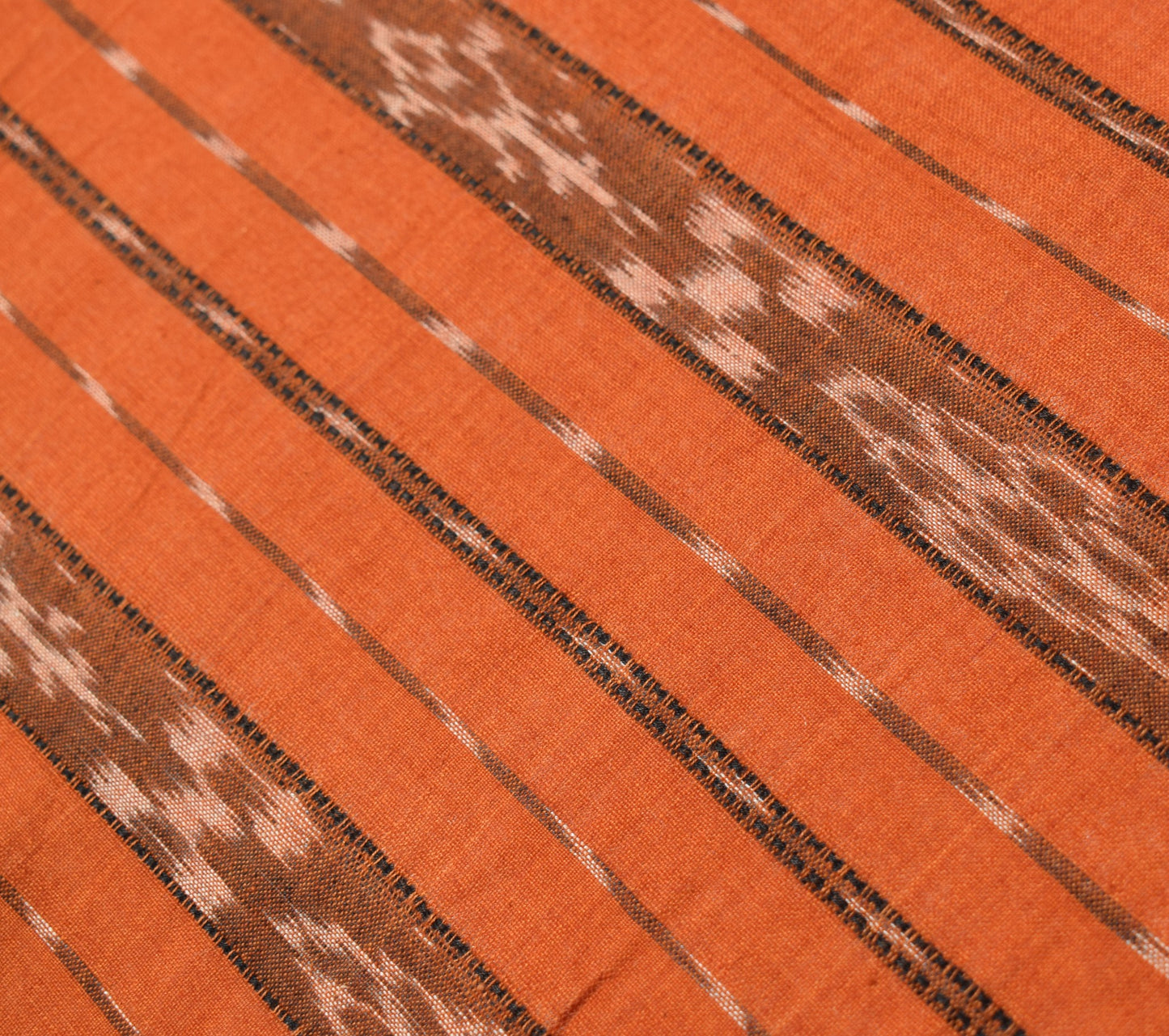 Sushila Vintage Pure Cotton Dupatta Hand Woven Ikat Cream & Rust Long Stole Wrap