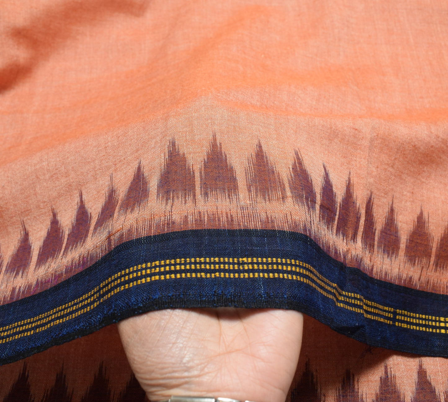 Sushila Vintage Pure Cotton Dupatta Hand Woven Ikat Cream & Rust Long Stole Wrap