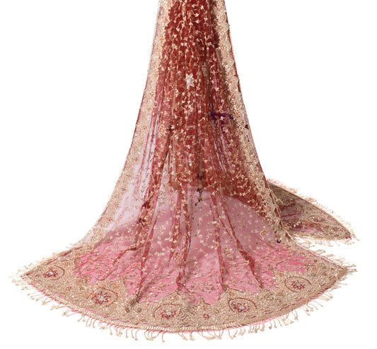 Sushila Vintage Maroon Heavy Dupatta Zardozi & Sequins Embellish Net Long Stole