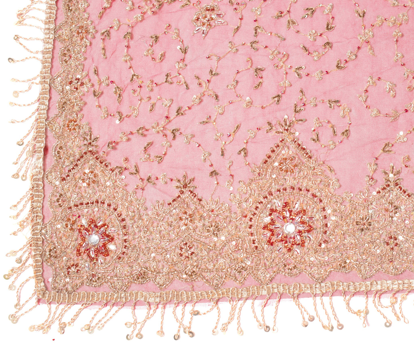 Sushila Vintage Maroon Heavy Dupatta Zardozi & Sequins Embellish Net Long Stole
