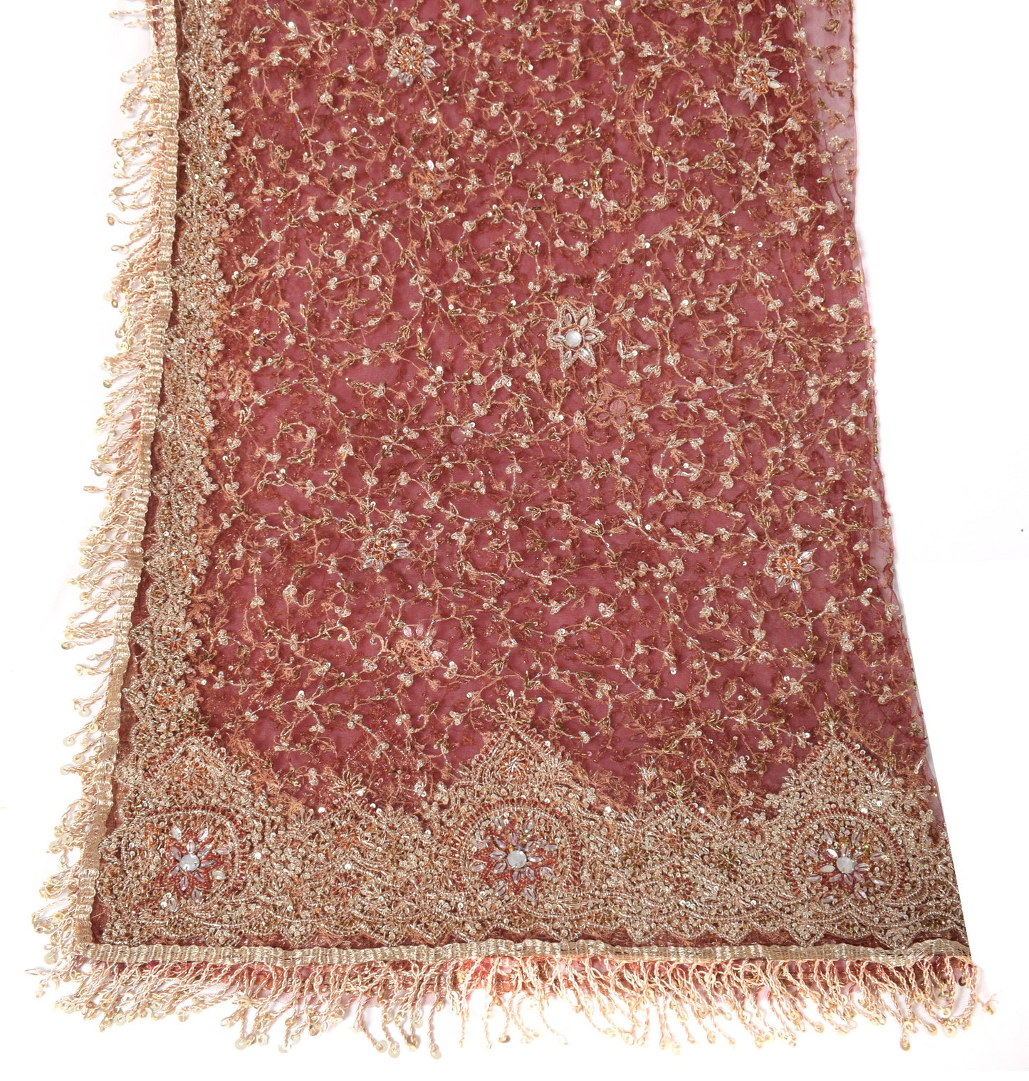 Sushila Vintage Maroon Heavy Dupatta Zardozi & Sequins Embellish Net Long Stole