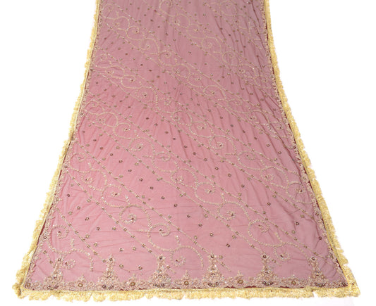 Sushila Vintage Zardozi Work Heavy Dupatta Net Mesh Maroon Wedding Long Stole