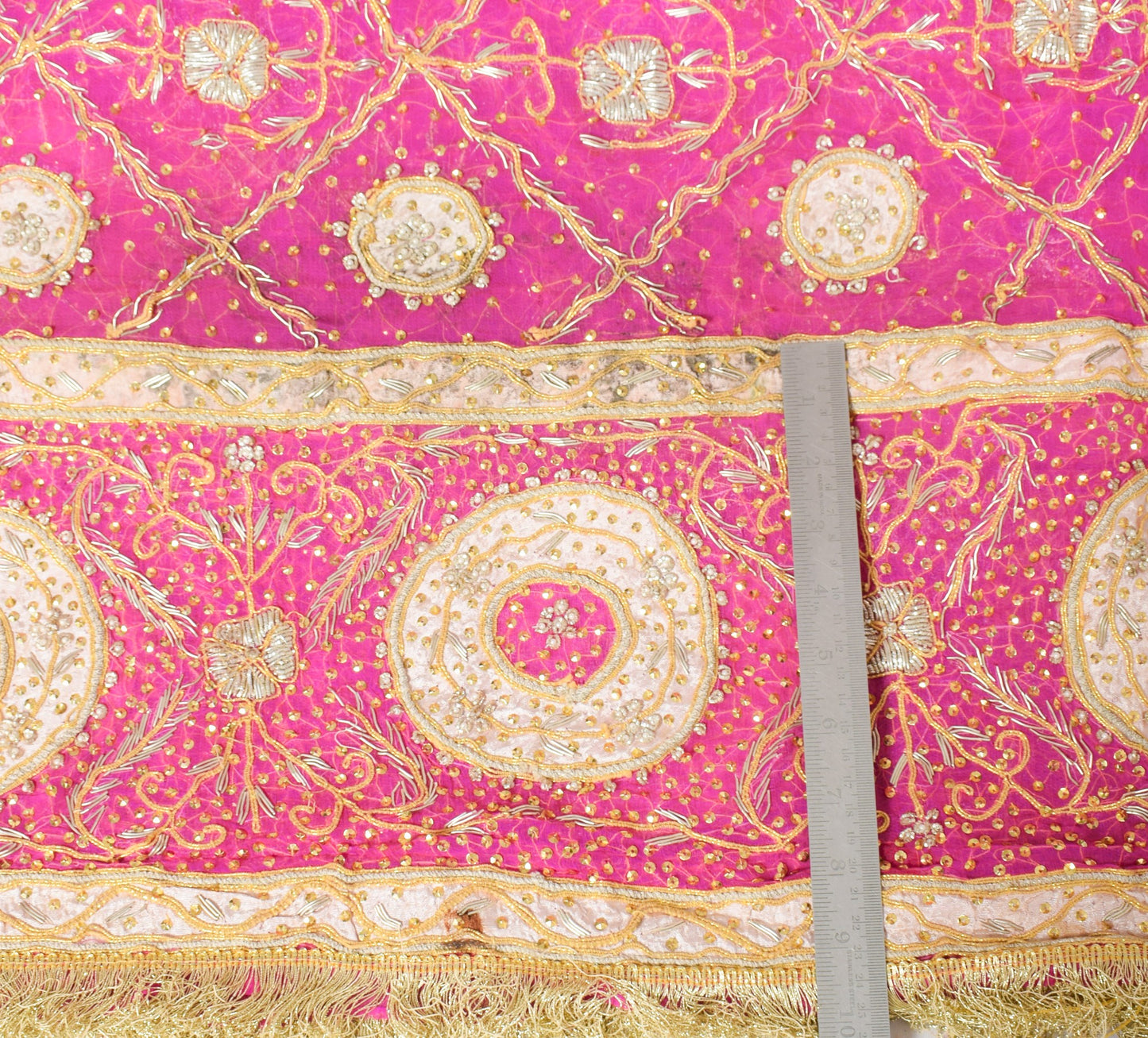 Sushila Vintage Magenta Gold Heavy Dupatta Pure Chiffon Hand Beaded Long Stole