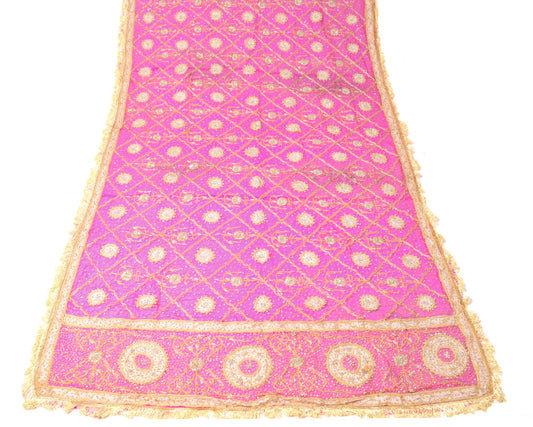 Sushila Vintage Magenta Gold Heavy Dupatta Pure Chiffon Hand Beaded Long Stole