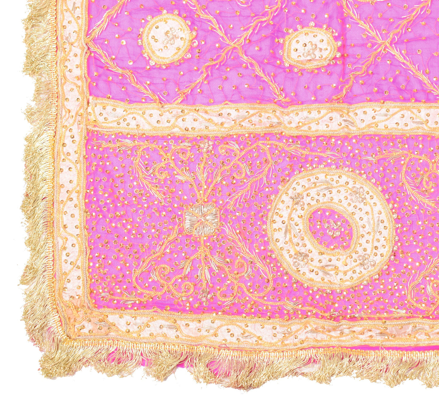 Sushila Vintage Magenta Gold Heavy Dupatta Pure Chiffon Hand Beaded Long Stole