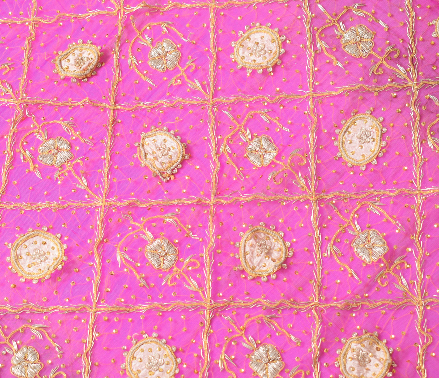 Sushila Vintage Magenta Gold Heavy Dupatta Pure Chiffon Hand Beaded Long Stole