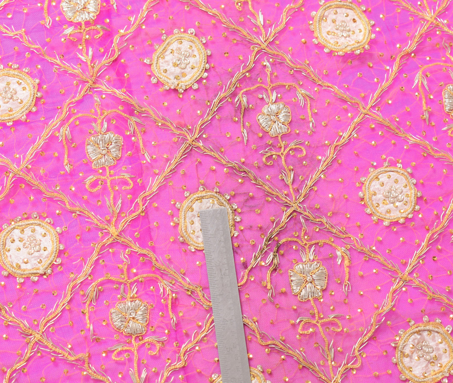 Sushila Vintage Magenta Gold Heavy Dupatta Pure Chiffon Hand Beaded Long Stole