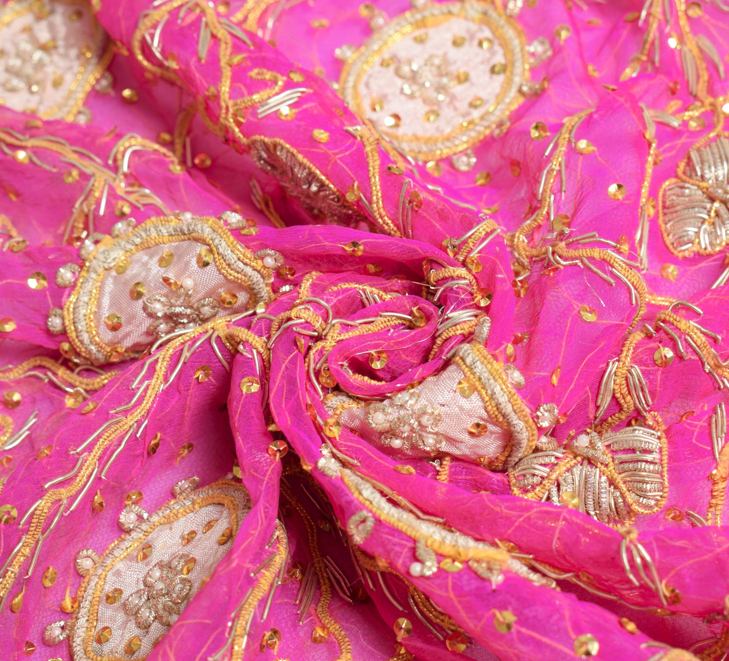 Sushila Vintage Magenta Gold Heavy Dupatta Pure Chiffon Hand Beaded Long Stole