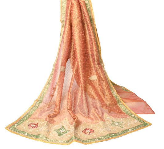 Sushila Vintage Golden Heavy Dupatta Art Tissue Hand Beaded Zardozi Long Stole