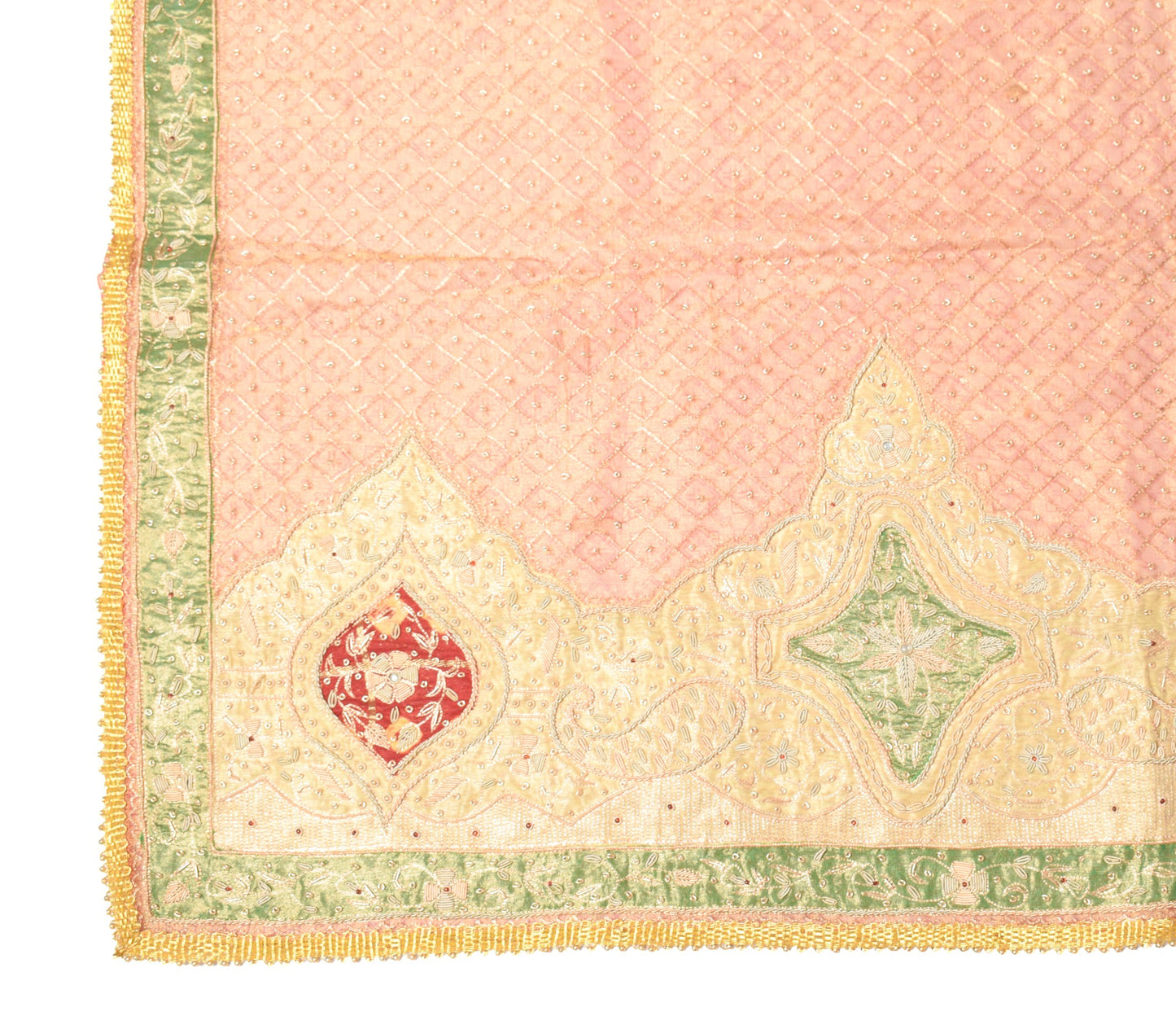 Sushila Vintage Golden Heavy Dupatta Art Tissue Hand Beaded Zardozi Long Stole
