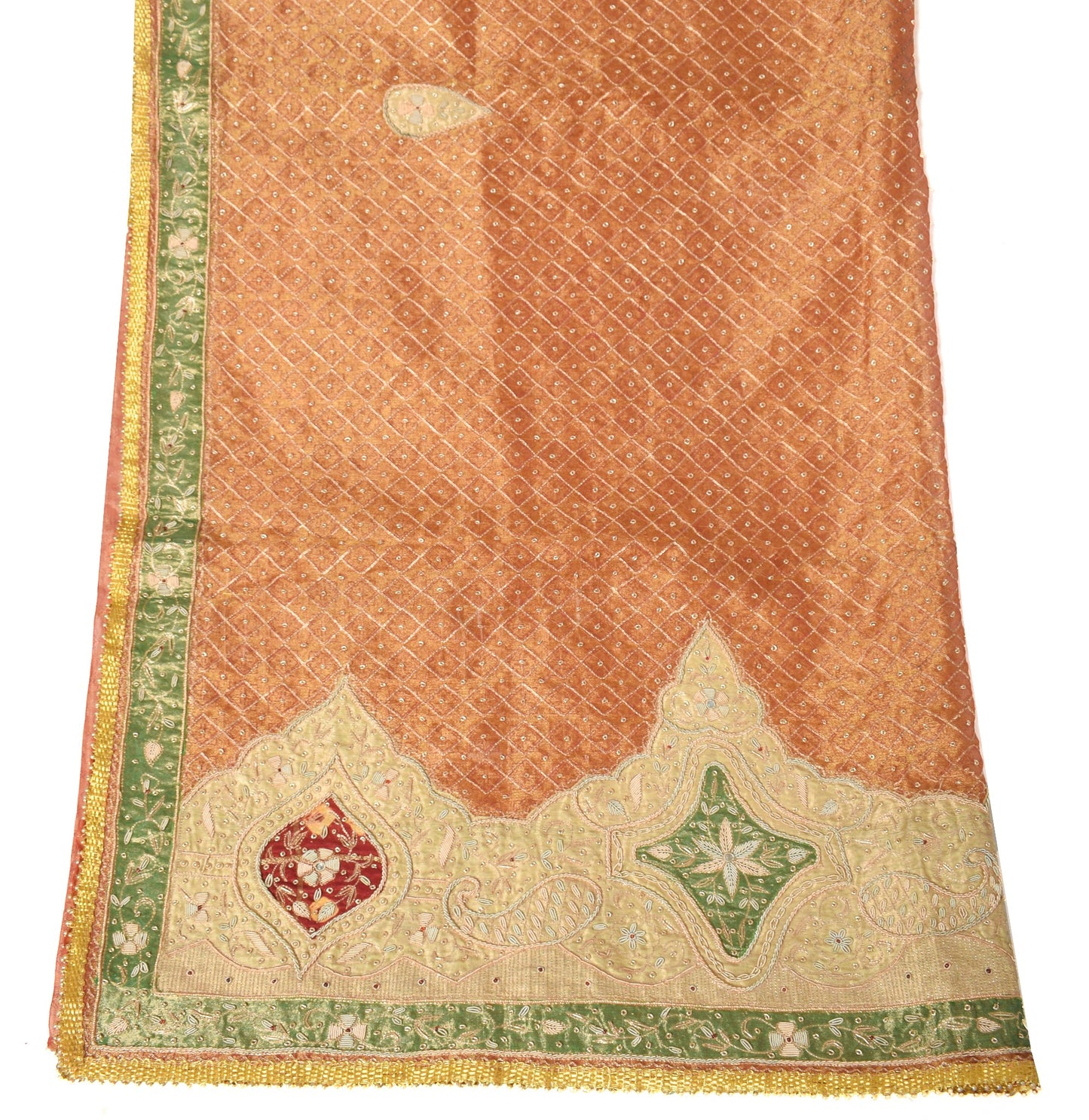 Sushila Vintage Golden Heavy Dupatta Art Tissue Hand Beaded Zardozi Long Stole
