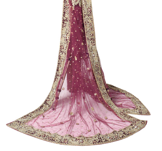 Sushila Vintage Magenta Heavy Dupatta Net Zardozi with Velvet Border Long Stole