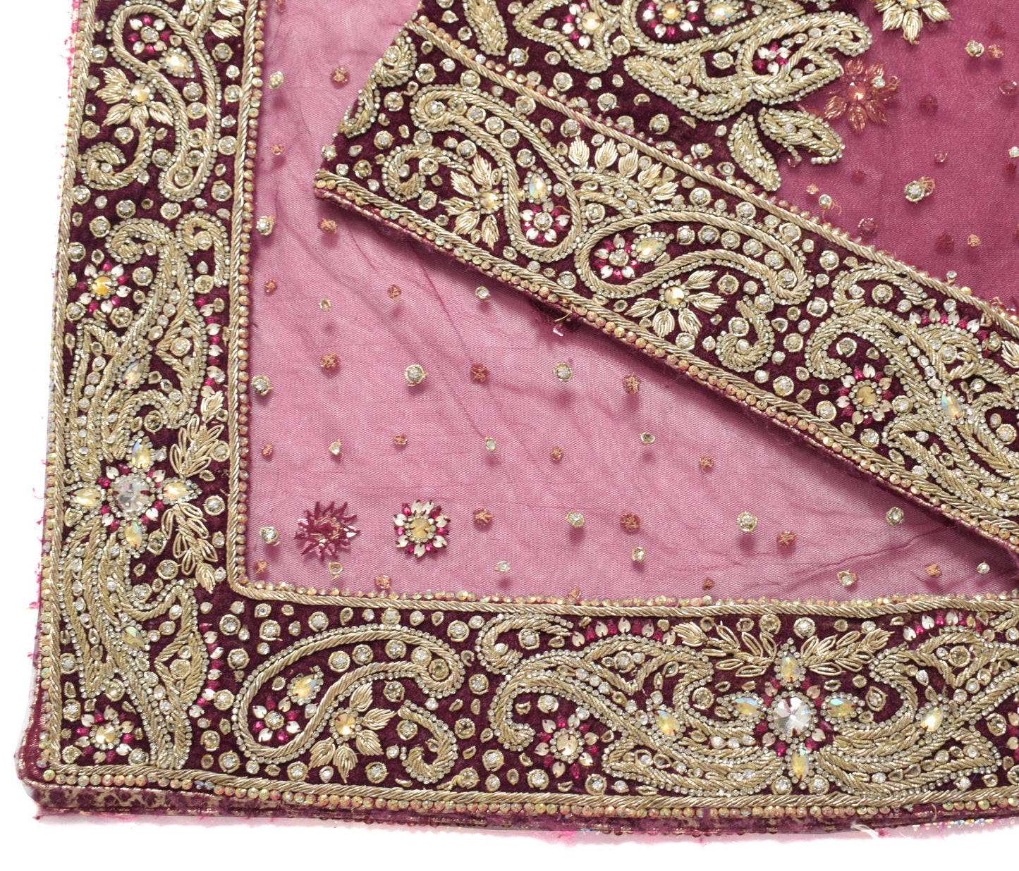 Sushila Vintage Magenta Heavy Dupatta Net Zardozi with Velvet Border Long Stole