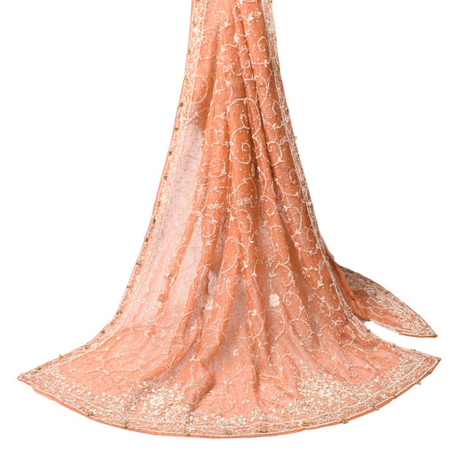 Sushila Vintage Net & Tissue Heavy Dupatta Zardozi Sequins Work Rust Long Stole