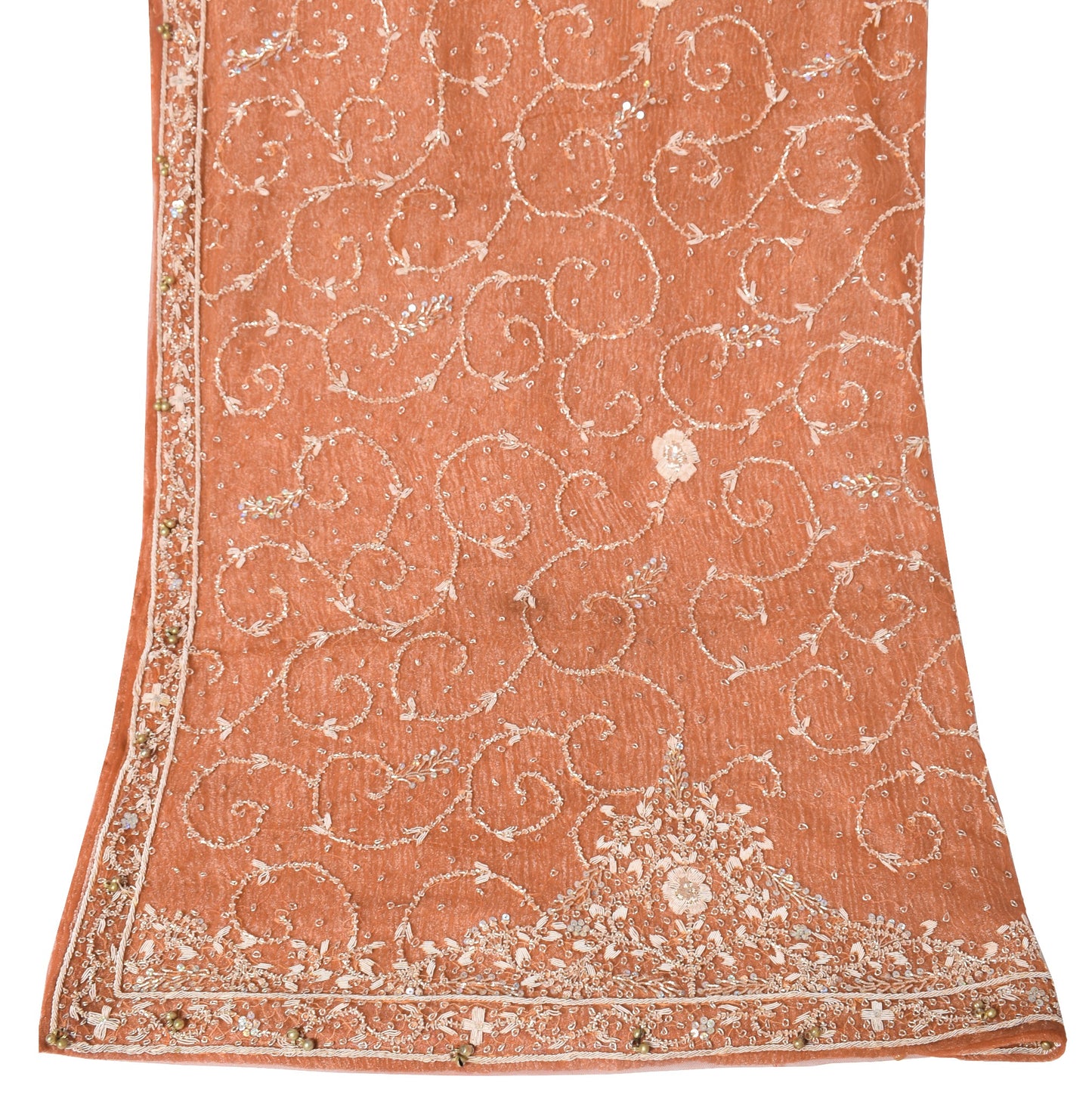 Sushila Vintage Net & Tissue Heavy Dupatta Zardozi Sequins Work Rust Long Stole