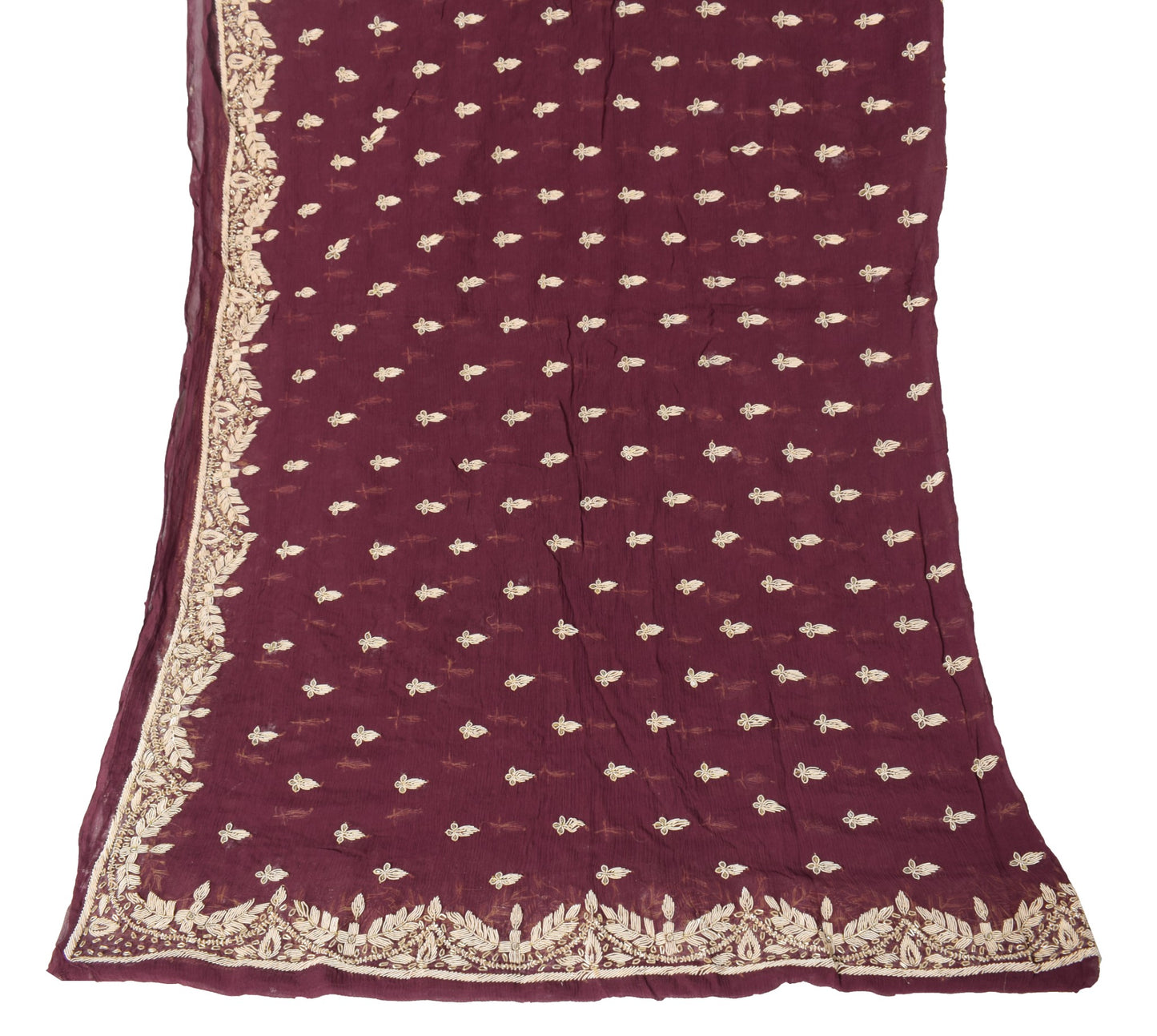 Sushila Vintage Dark Burgundy Heavy Dupatta Pure Chiffon Zardozi Work Long Stole