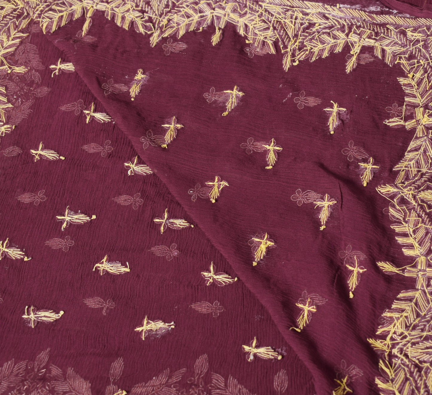 Sushila Vintage Dark Burgundy Heavy Dupatta Pure Chiffon Zardozi Work Long Stole