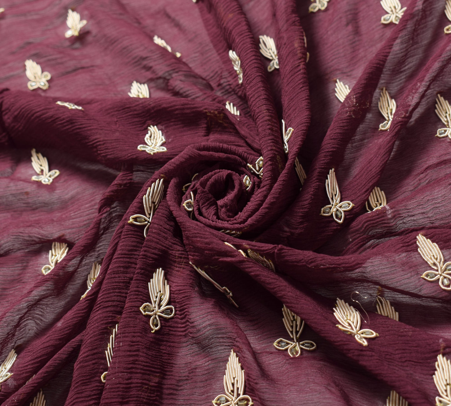 Sushila Vintage Dark Burgundy Heavy Dupatta Pure Chiffon Zardozi Work Long Stole