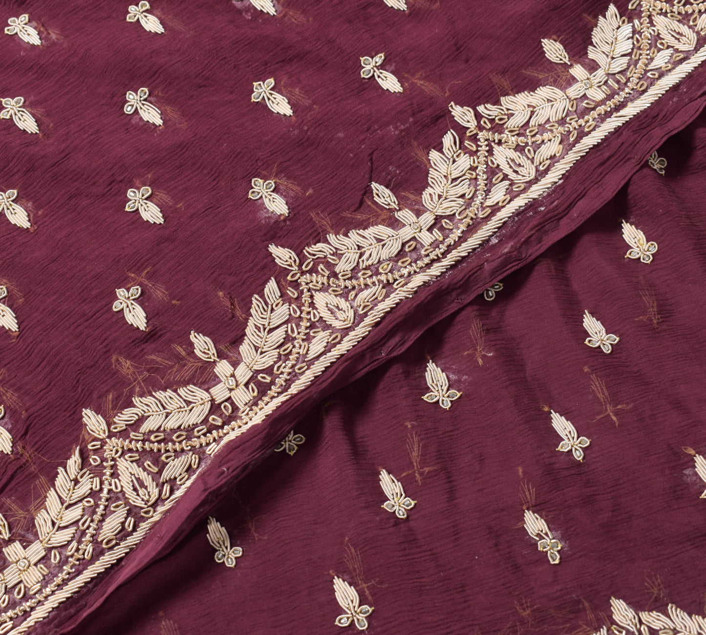 Sushila Vintage Dark Burgundy Heavy Dupatta Pure Chiffon Zardozi Work Long Stole